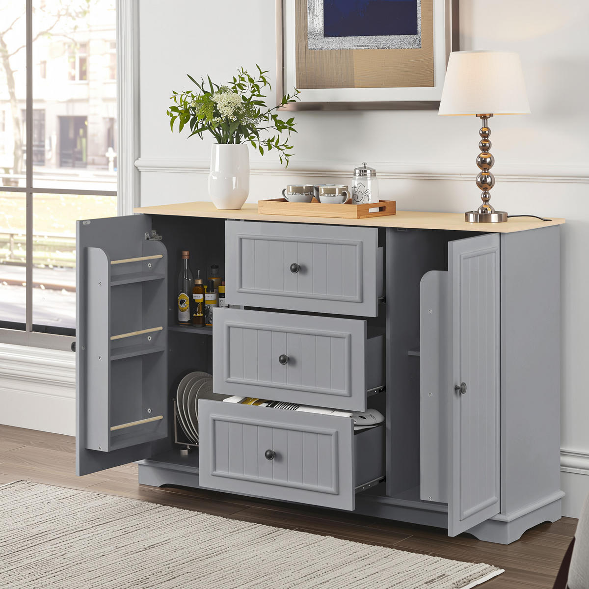 KOMODA se 3 zásuvkami a dvířky v designu lednice - šedá, kompozitní dřevo (126/86/40cm) - Urban Meuble