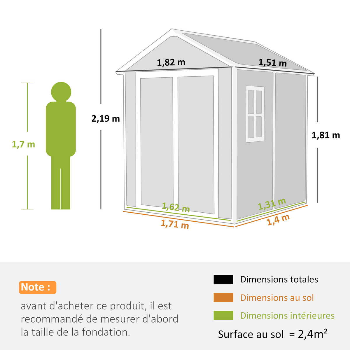 GERÄTEHAUS DE-16890 2,7 m² mit Doppeltür & Fenster Grau - Grau, Kunststoff (151/219/182cm) - ComfortXL