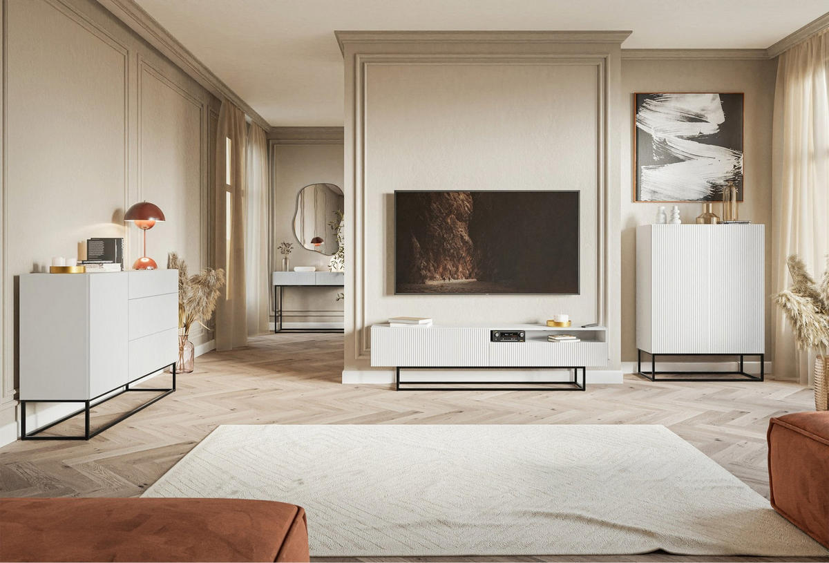 TV-SCHRANK Veldio Weiß Schwarz mit offenem Fach 175 cm - Schwarz/Weiß, Holzwerkstoff/Metall (175/46.5/31.6cm) - Selsey