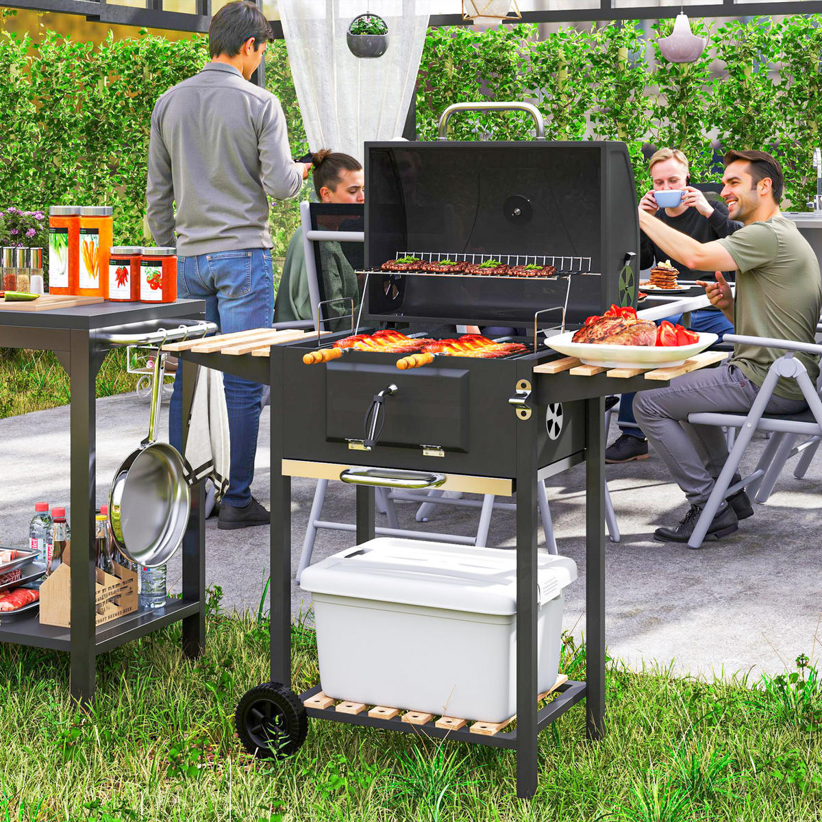 HOLZKOHLEGRILL DE-10325 höhenverstellbare Kohlenpfanne Schwarz - Schwarz, Metall (58/107/112cm) - ComfortXL