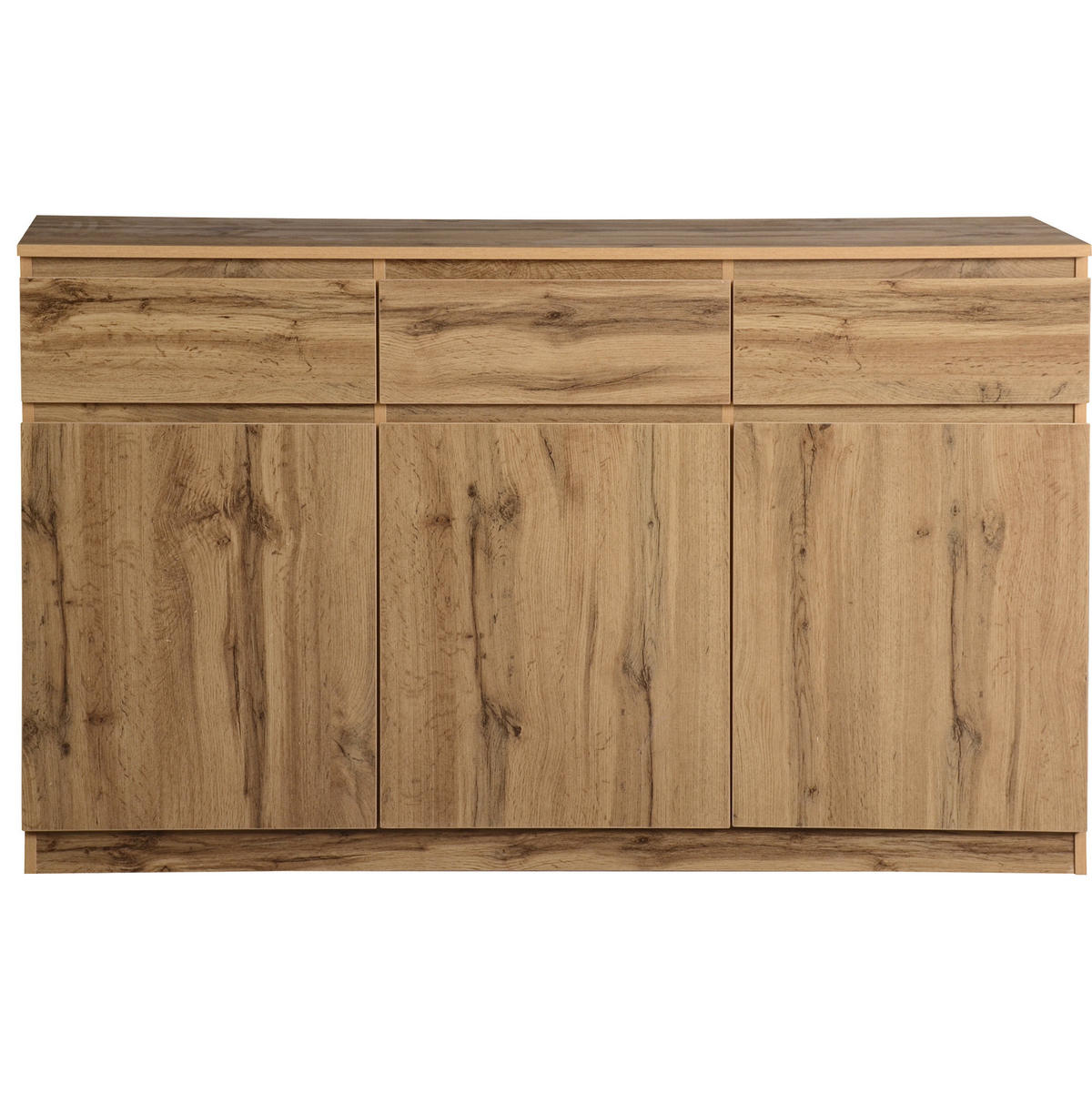 KOMODA 135/40/81 cm u boji drveta od iverala s 3 vrata 3 ladice i podesivim policama - prirodne boje, drvni materijal (135/81/40cm) - OKWISH