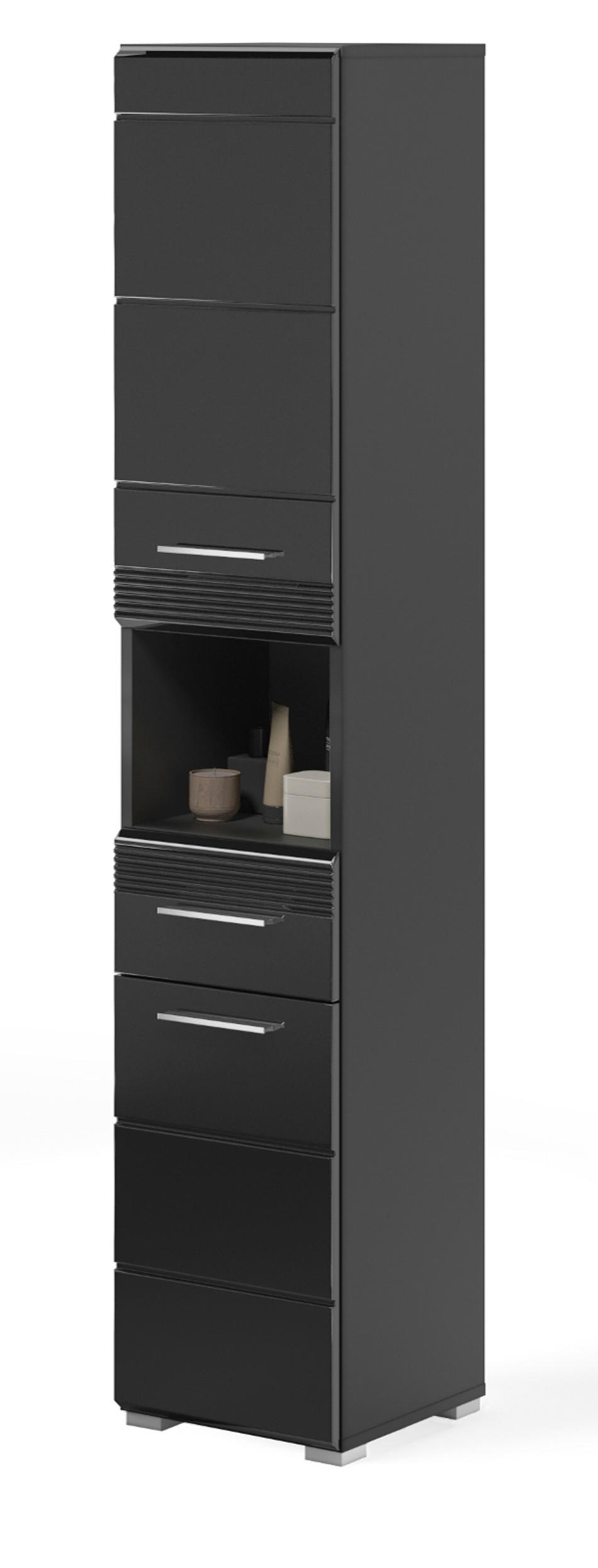 HOCHSCHRANK in schwarz Hochglanz, Badschrank 182 cm - Schwarz Hochglanz/Silberfarben, Holzwerkstoff/Kunststoff (30/182/182cm) - Inn.Furn