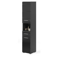 HOCHSCHRANK in schwarz Hochglanz, Badschrank 182 cm - Schwarz Hochglanz/Silberfarben, Holzwerkstoff/Kunststoff (30/182/182cm) - Inn.Furn