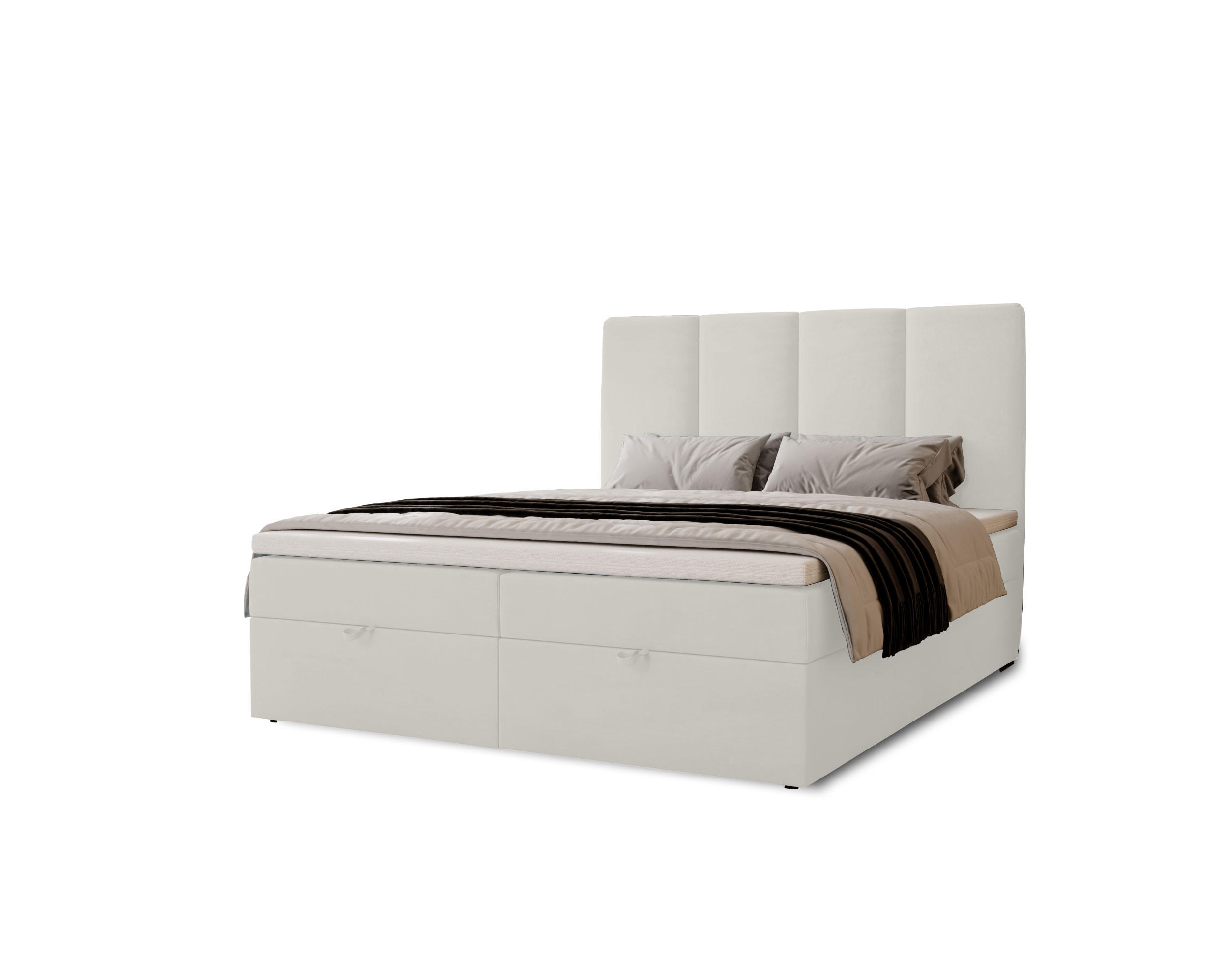 BOXBETT Malmo mit 2 Bettkästen, 180x200, Weiß, Velourstoff, Doppelbett mit Bonell-Matratze - Weiß, Holz/Kunststoff (180/200cm)
