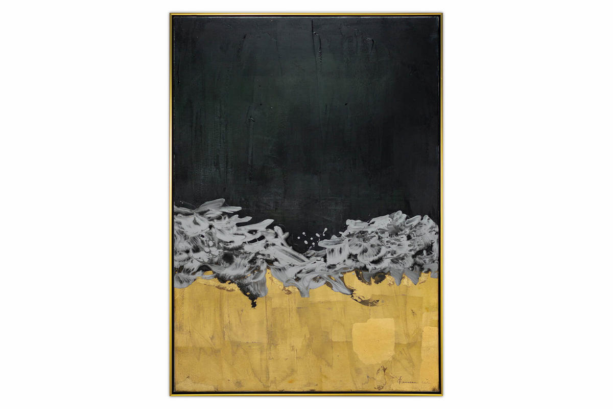 ACRYLBILD HANDGEMALT Schwarz 78/103 cm - Goldfarben/Schwarz, Textil (77.5/102.5cm) - KUNSTLOFT