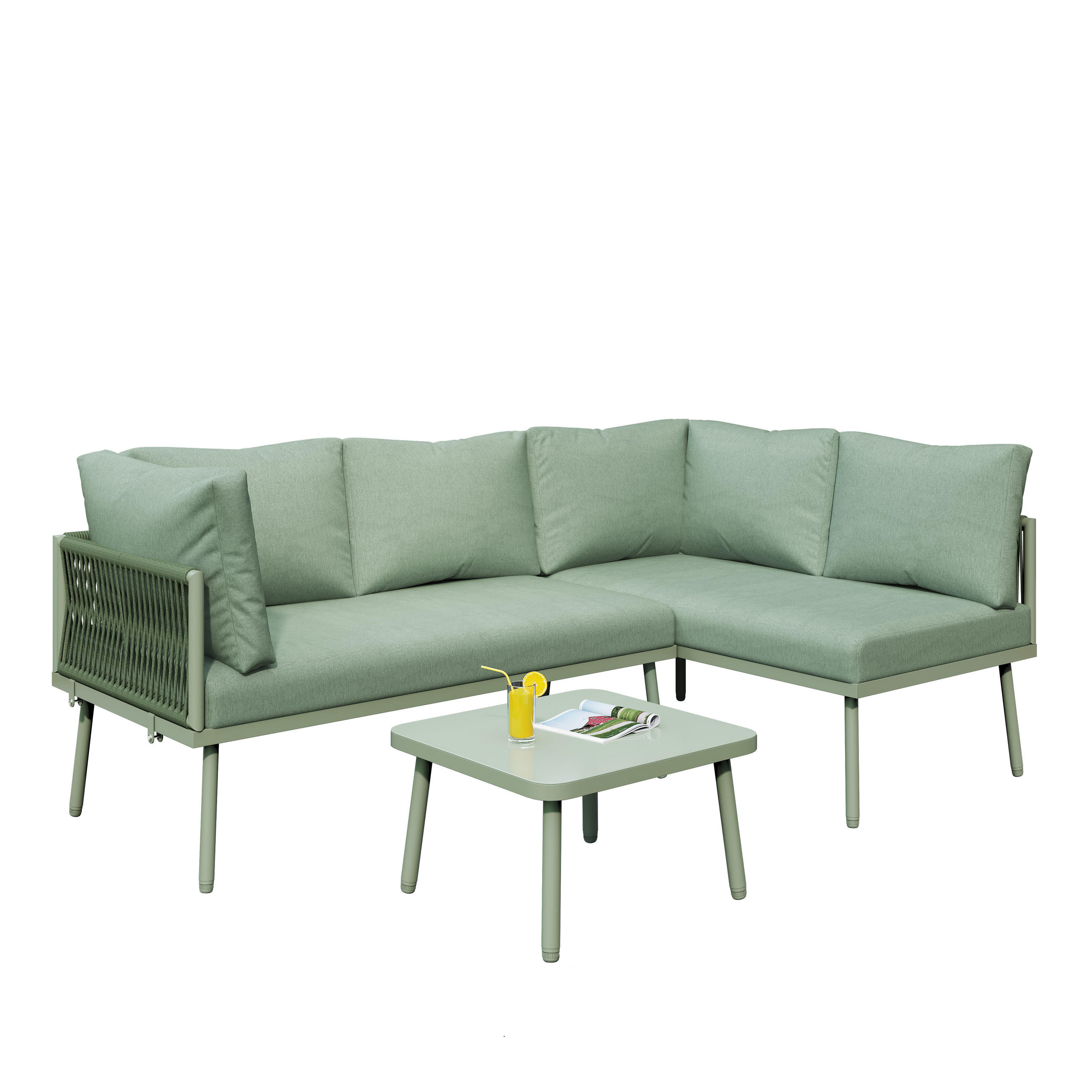 GARTEN-LOUNGE-SET L-Form Grün 3-tlg. - Grün, Metall - ComfortXL