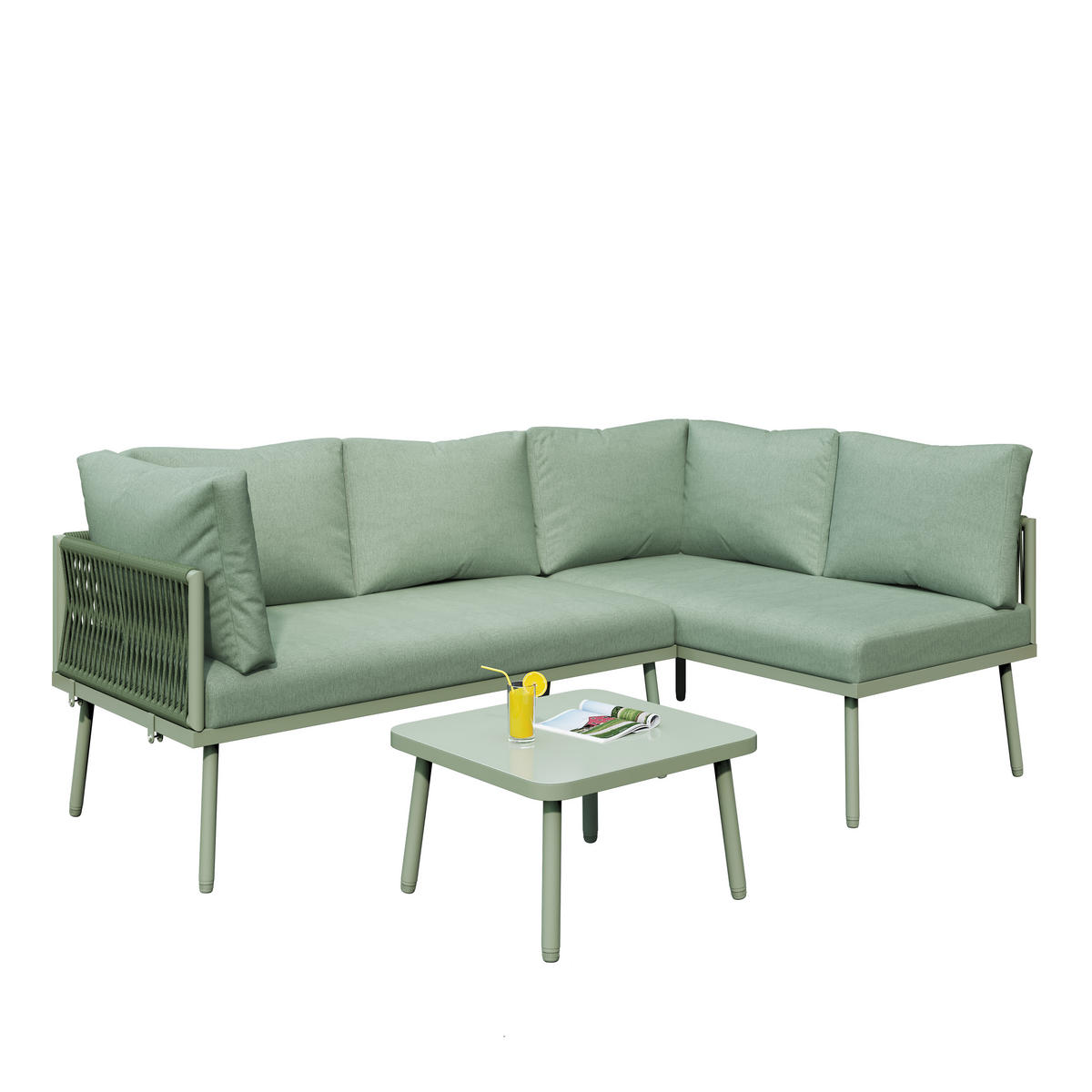 GARTEN-LOUNGE-SET L-Form Grün 3-tlg. - Grün, Metall - ComfortXL