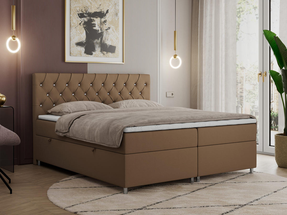 BOXBETT ROMA 120/200 - Braun Kunstleder - H4 - Braun, Holz/Textil (120/200cm)