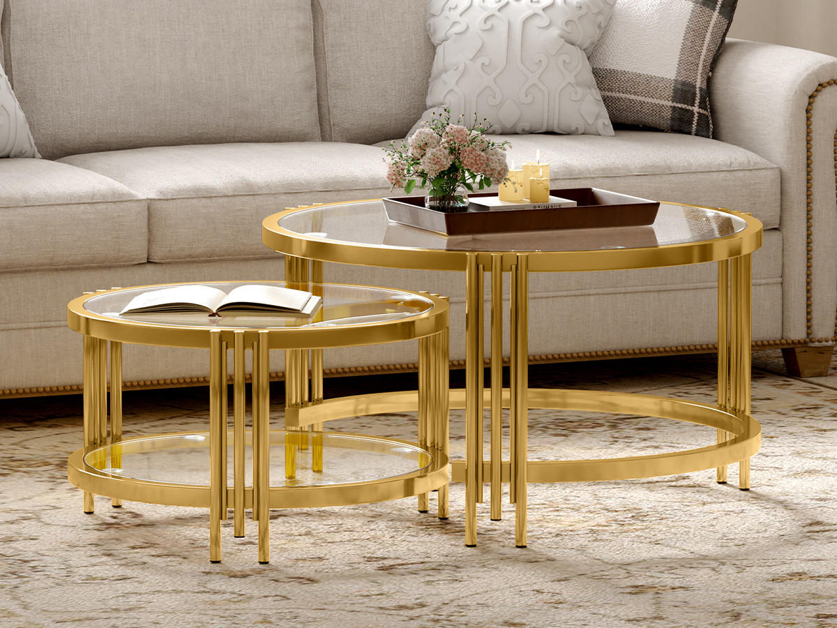 COUCHTISCH Wohnzimmertisch für couch Sofatisch mit abnehmbarer Tischplatte und Rutschfeste Saugnäpfe, bis 400 °C - Goldfarben, Glas/Metall (80/80/45cm) - STILVORA