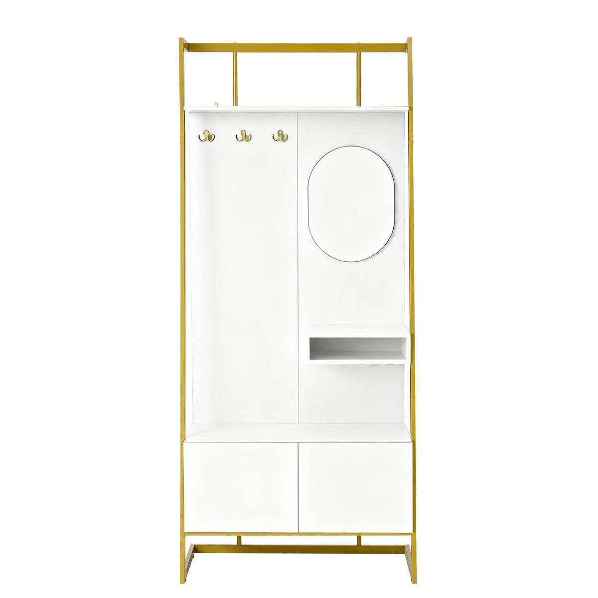 GARDEROBE offen Spiegel Haken Schuhbank - Weiß, Holz (78/180.5/38.5cm) - Fortuna Lai