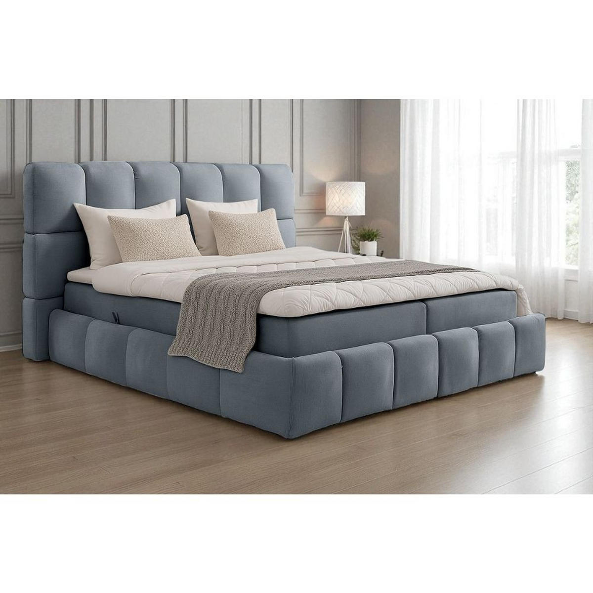 BOXBETT Anna mit Taschenfederkernmatratze und Topper, 120x200, Dunkelgrau, Terra-Stoff - Dunkelgrau, Holzwerkstoff/Kunststoff (120/200cm) - AN-Moebel 4u