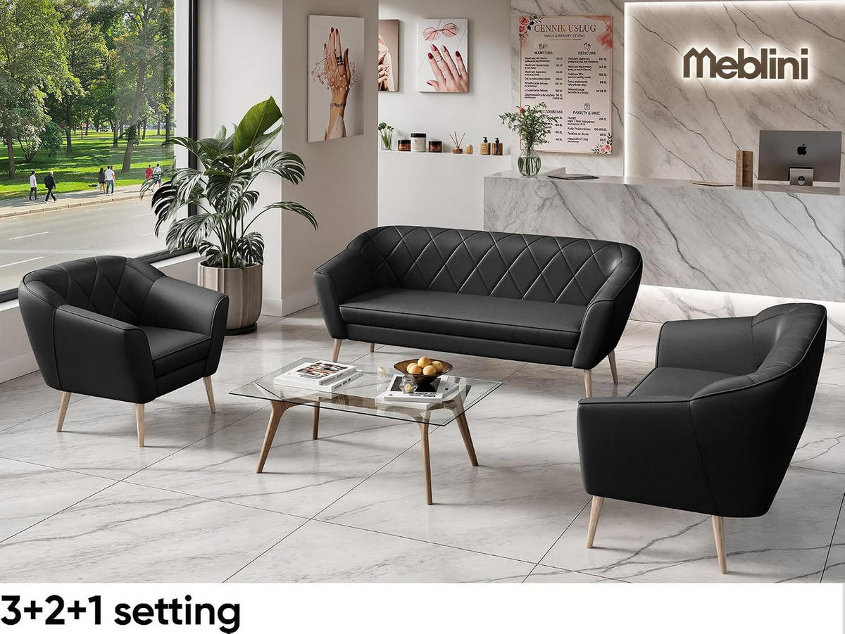 SOFA Gisela (3-Sitzer) - Buchefarben/Schwarz, Holzwerkstoff/Buchenholz (180/75/74cm) - Meblini
