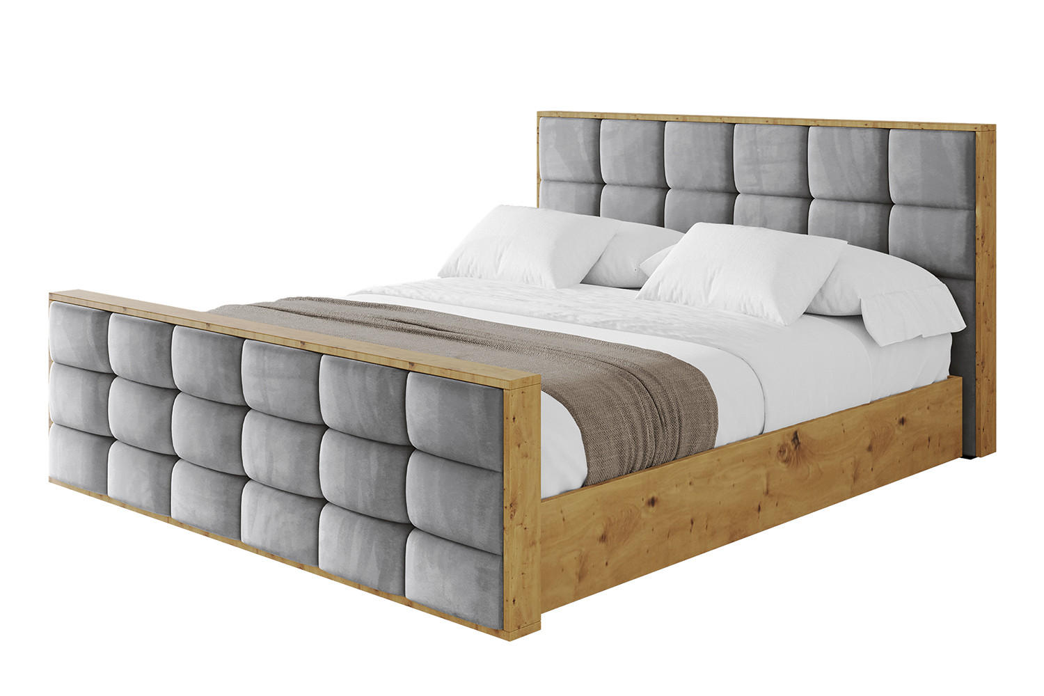 POLSTERBETT mit Bettkasten, Fußteil und Lattenrost, Boxbett mit Matratze H3/H4 - ENZO2-Z 120x200 Grau - Grau, Holzwerkstoff/Textil (120/200cm) - ALTDECOR