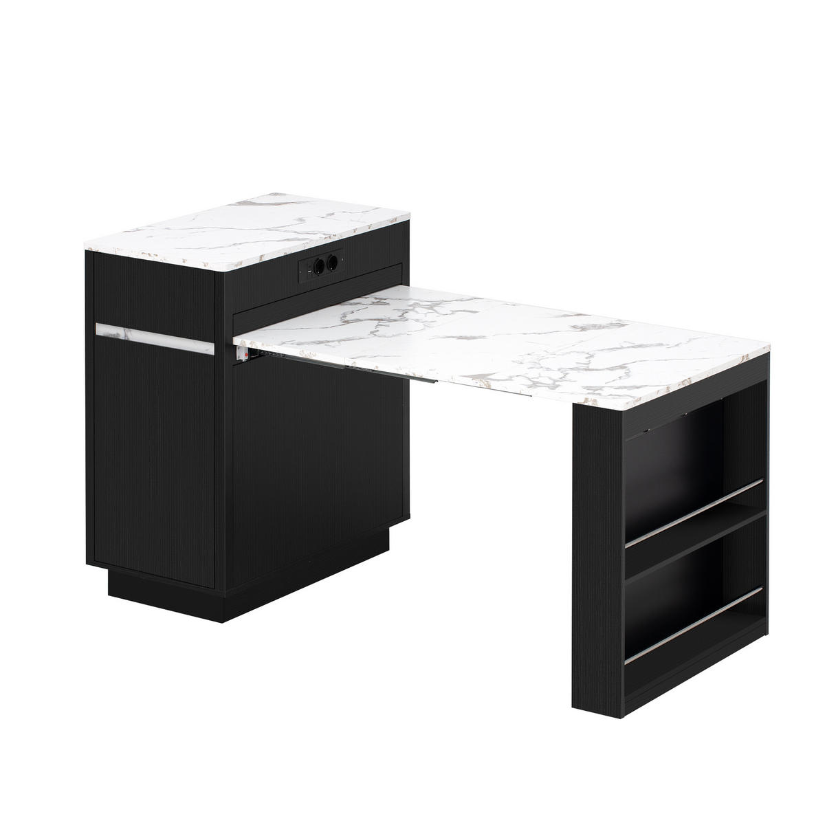 KÜCHENINSEL ausziehbar 58-154/80,5/94 cm mit LED DE-39572 Schwarz - Schwarz, Holzwerkstoff (80.5/94/58cm) - ComfortXL