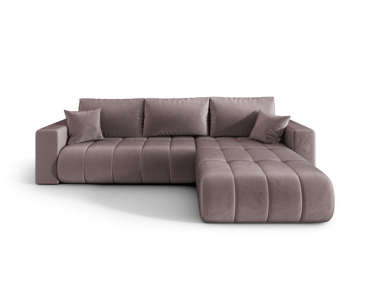 ROHOVÁ pohovka LARA PREMIUM pravá tmavě růžová samet Monolith 62 - funkce spaní, úložný prostor - růžová, textil (280/174cm) - Cornero