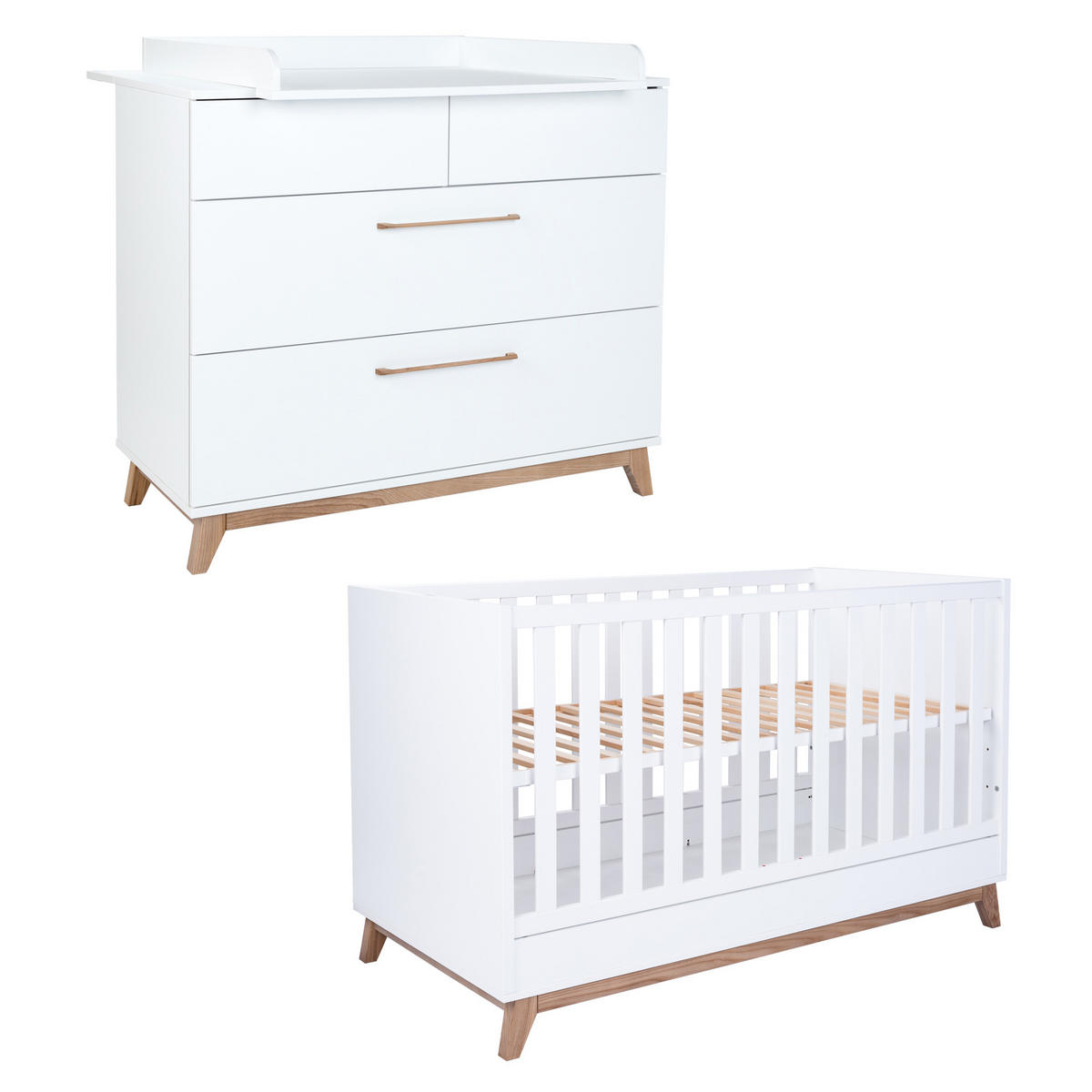 BABYZIMMER SET Lina 2-tlg. Soft-Close - Walnussfarben/Weiß, Holz/Holzwerkstoff (1/1/1cm) - arthur berndt