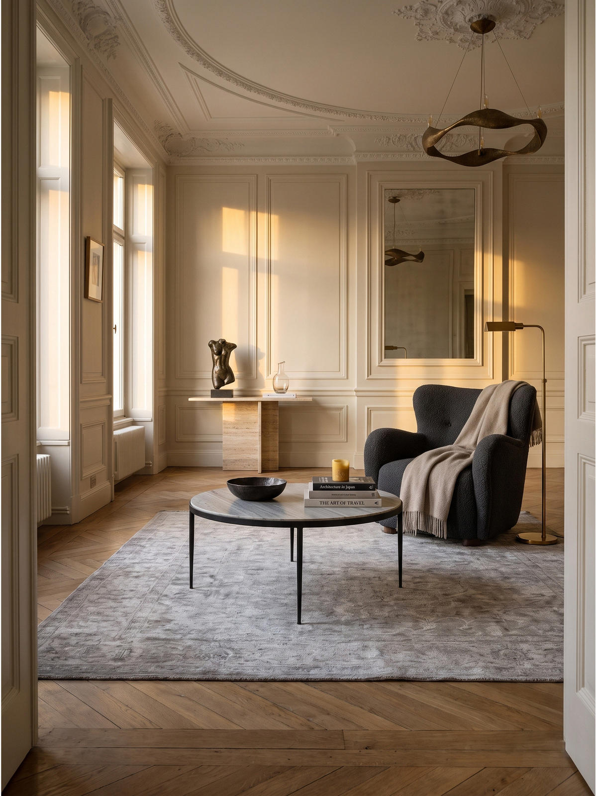 COUCHTISCH OMBRONE, Marmor, Grau-Marmoroptik, Ø 70 x 42 cm - Schwarz/Weiß, Stein/Metall (70/70/42cm) - KADIMA DESIGN