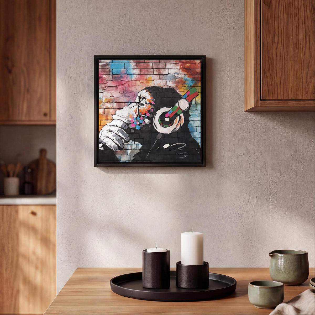 LEINWAND Bilder mit Rahmen - Affe - Graffiti - Musik - 20x20 - Multicolor, Textil (20/20cm) - MuchoWow