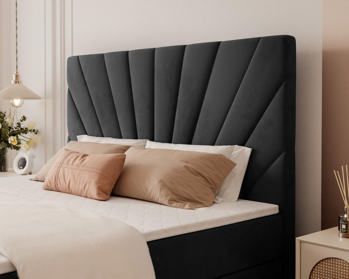 BOXBETT OASIS 140/200 cm mit Matratze und Topper, Schwarz - Chromfarben/Schwarz, Textil/Metall (140/200cm) - Idohome