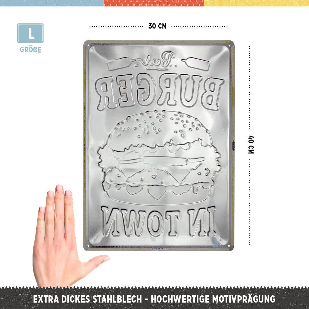 BLECHSCHILD 30/40 cm Best Burger in Town - Multicolor, Metall (30/40/0.2cm) - Nostalgic-Art