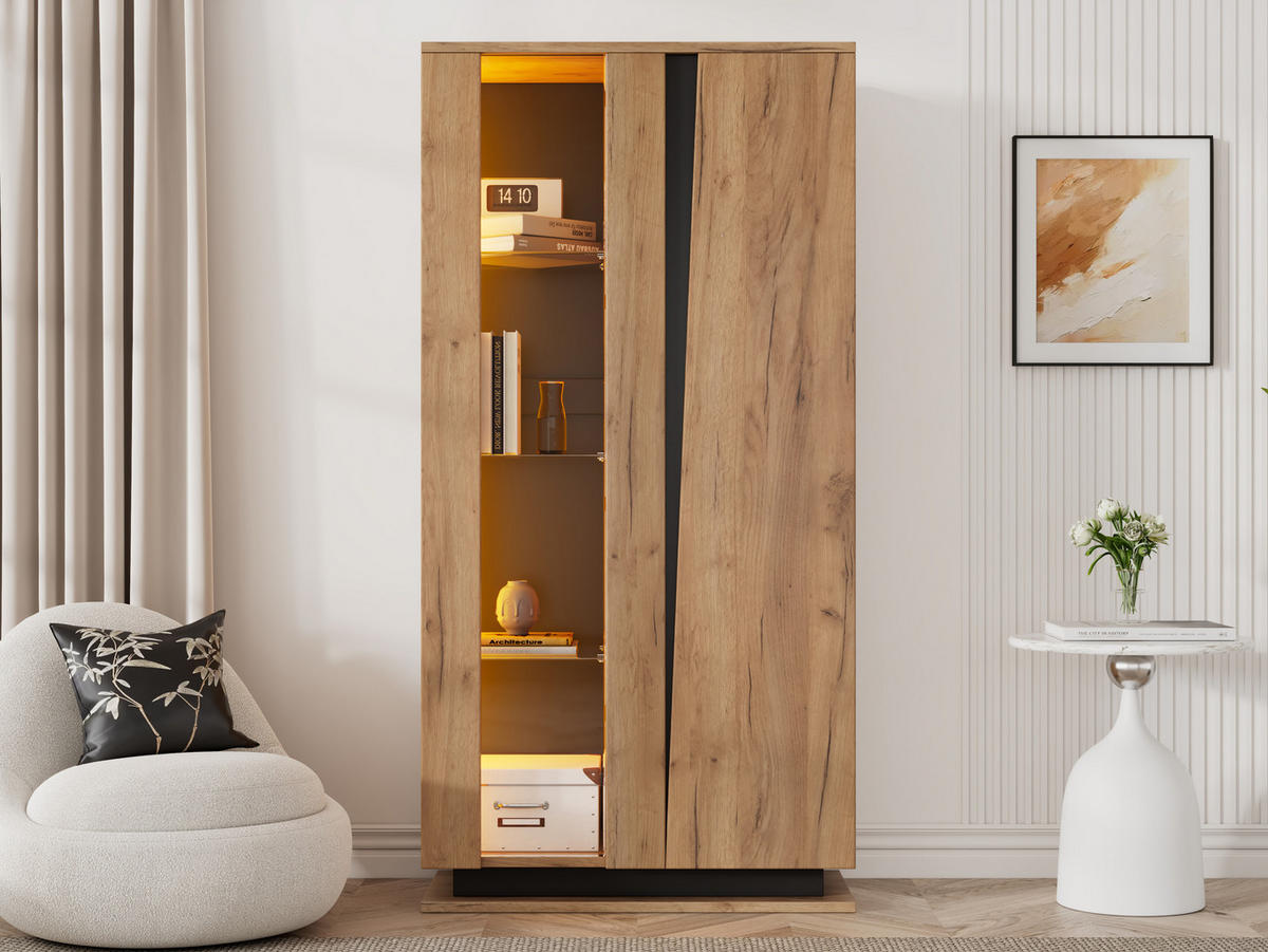 VITRINE Natur-Schwarz 80/35/160 cm - Naturfarben, Holzwerkstoff (80/160/35cm) - PANGIVO