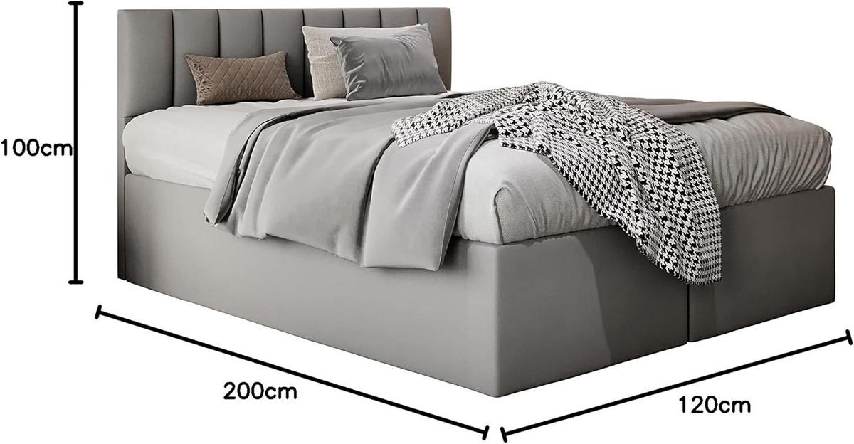 KONTINENTALBETT 120x200 cm mit Schubladen und Taschenmatratze, MIAMI, Visco Topper 5 cm, Grau - Grau, Holzwerkstoff/Kunststoff (120/200cm) - Trada