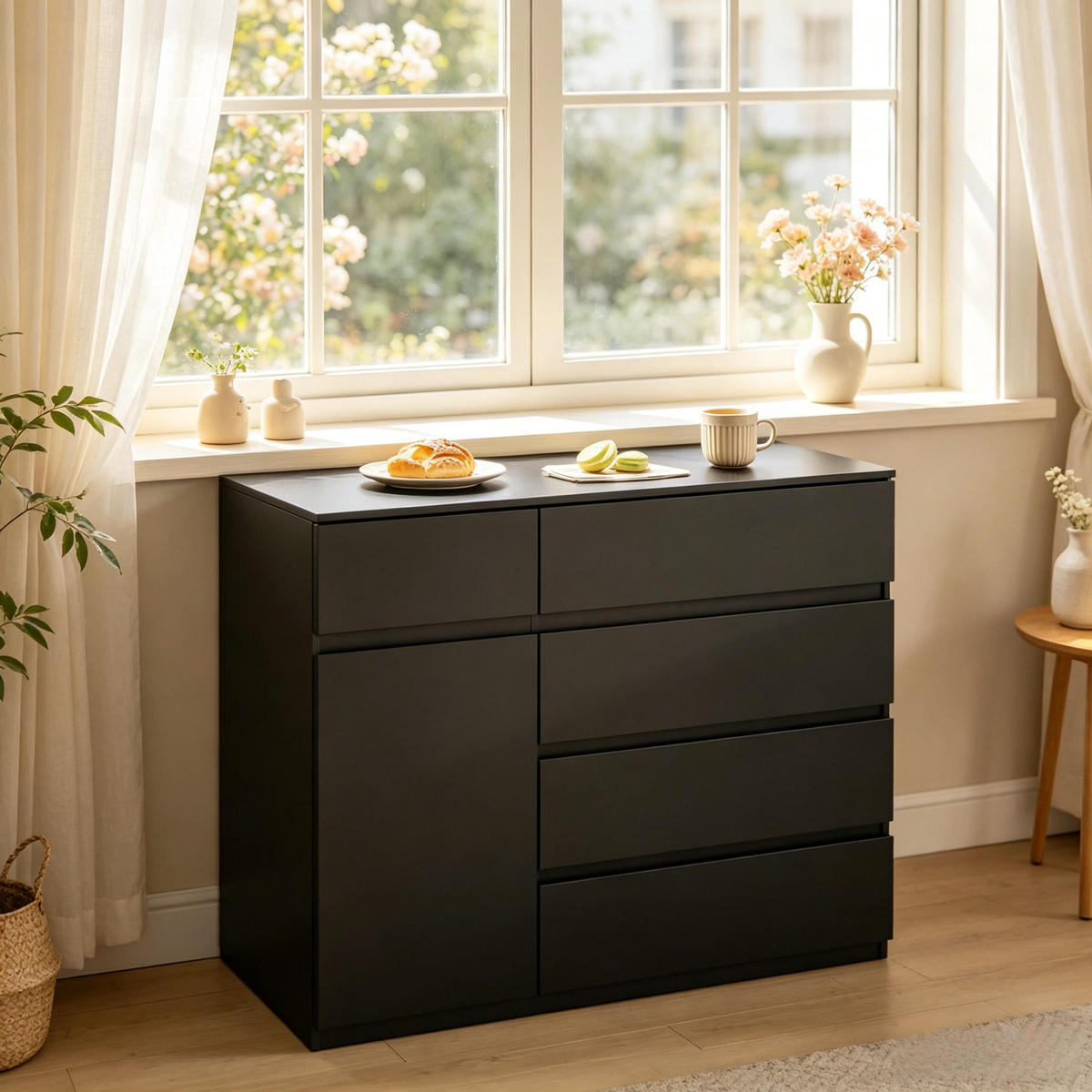 KOMMODE Schwarz 100/40/80 cm - Schwarz, Holzwerkstoff (100/80/40cm) - PANGIVO