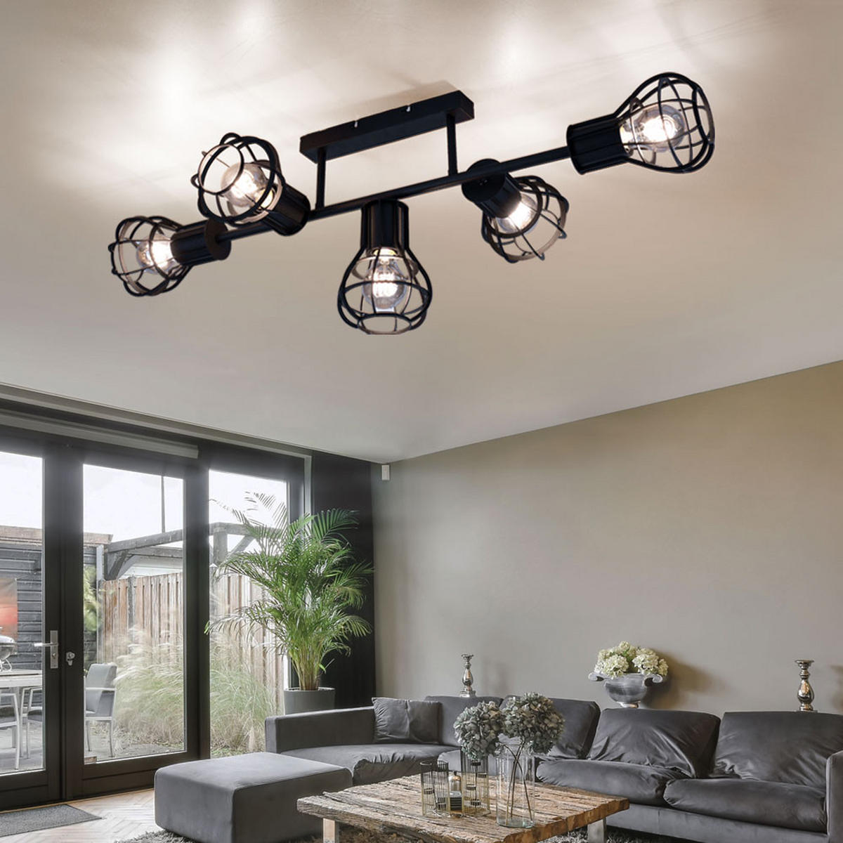 DECKENLEUCHTE Metallgeflecht Schwarz - Schwarz, Metall (90/37/30cm) - Globo Lighting