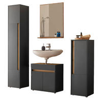 BADMÖBEL-SET 4-teilig grau matt, Wotan Eiche, Badkombination 168 cm - Eiche Wotan/Schwarz, Glas/Holzwerkstoff (171/200/34cm) - Furn.Design