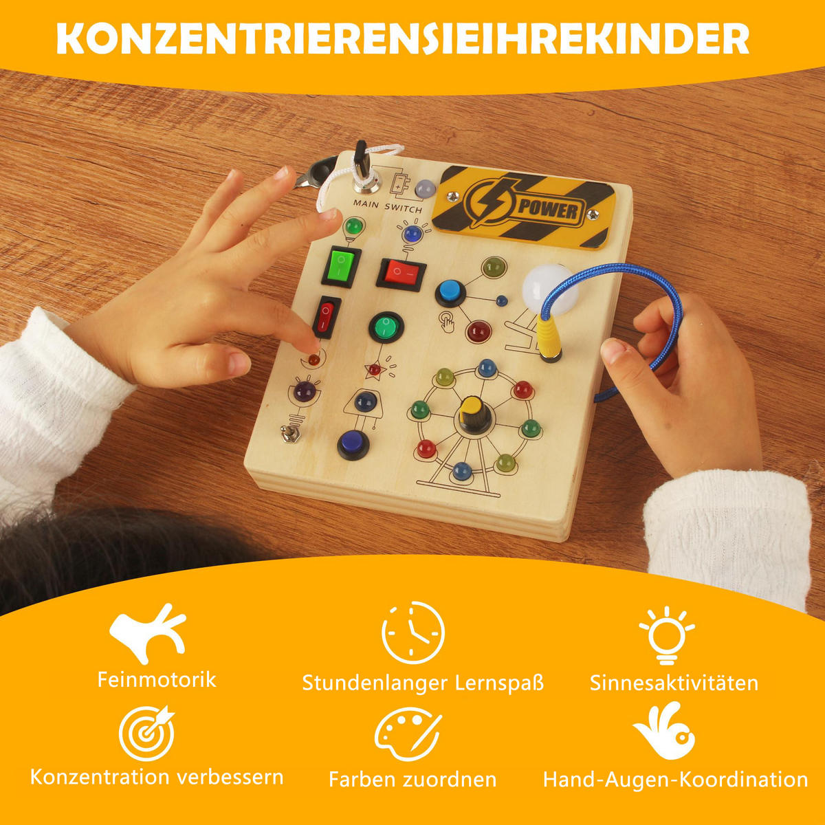 LERNSPIELZEUG Montessori Busy Board ab 3 Jahren - Naturfarben, Holz (13.5/17cm) - Kaket