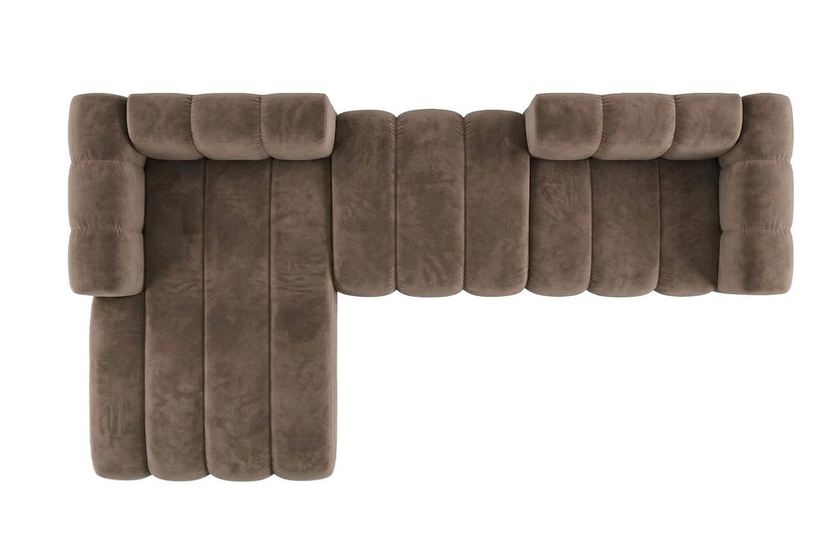 ECKSOFA Modulares In L-Form, Velvet-Stoff Riviera, Braun, Links, GRAND 319 cm - Braun, Holz (319/175cm) - Kaiser Möbel