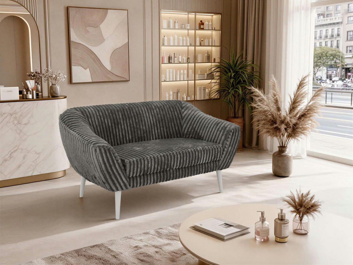2-SITZER-SOFA PIRS - Grau Cord - Weiße Beine - Weiß/Grau, Holzwerkstoff/Textil (140/75/74cm) - MKS