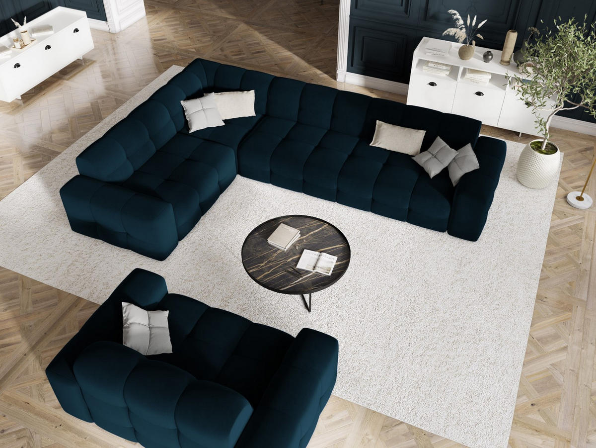 ECKSOFA links Kendal aus Samt marineblau 6 Sitzplätze - Blau, Textil (231/332cm) - Micadoni