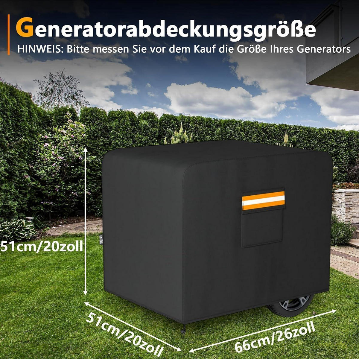 GENERATORABDECKUNG 66 x 51 x 51 cm Wasserdicht mit Aufbewahrungstasche - Schwarz, Textil (51/51/66cm)