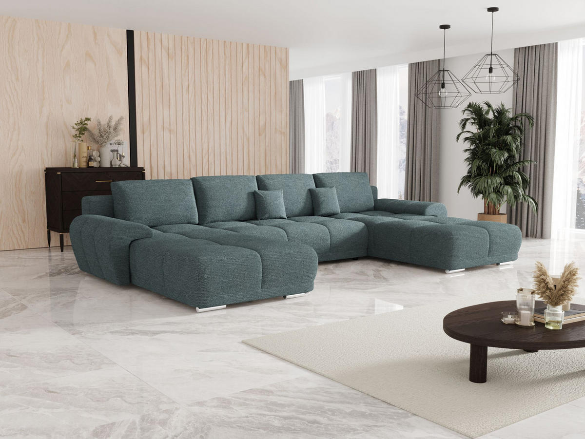 ECKSOFA BEGA U Links ARAGON 75 mit Schlaffunktion - Blau, Textil (372/87/185cm) - Bedante