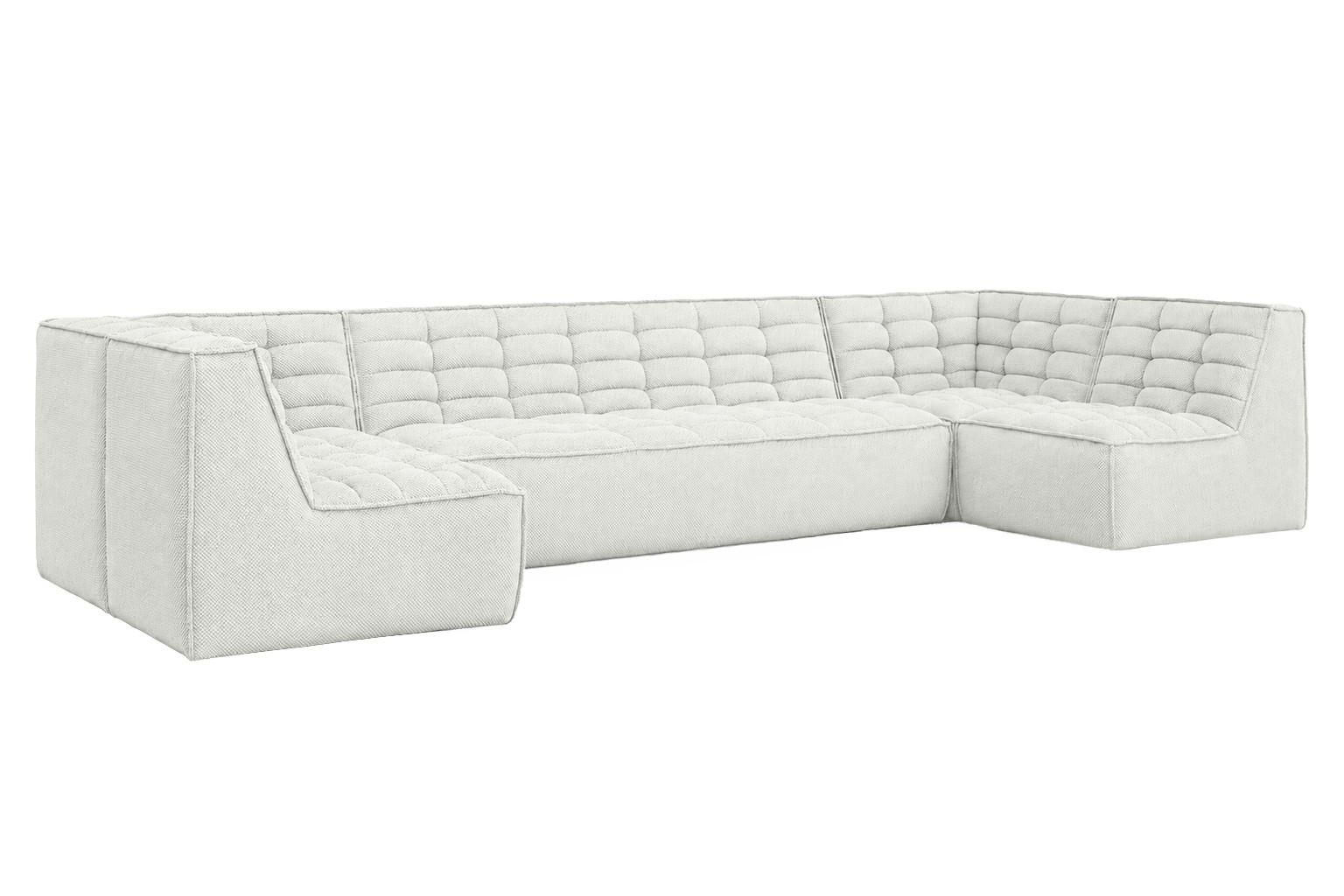 ROHOVÁ SEDAČKA modulární ve tvaru U, plyšová tkanina Pop, Ice, LAZY U Medium - bílá, dřevo (386/76/173cm) - Kaiser Möbel