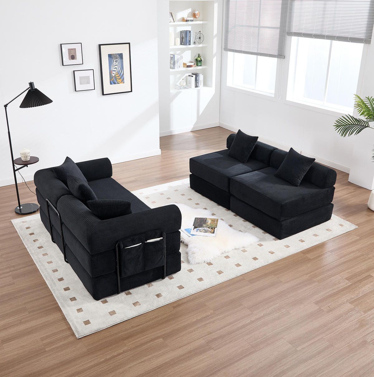 SOFA modular 270 x 180 x 64 cm Corduroy Black - Schwarz, Kunststoff (180/64/270cm) - Meubliv
