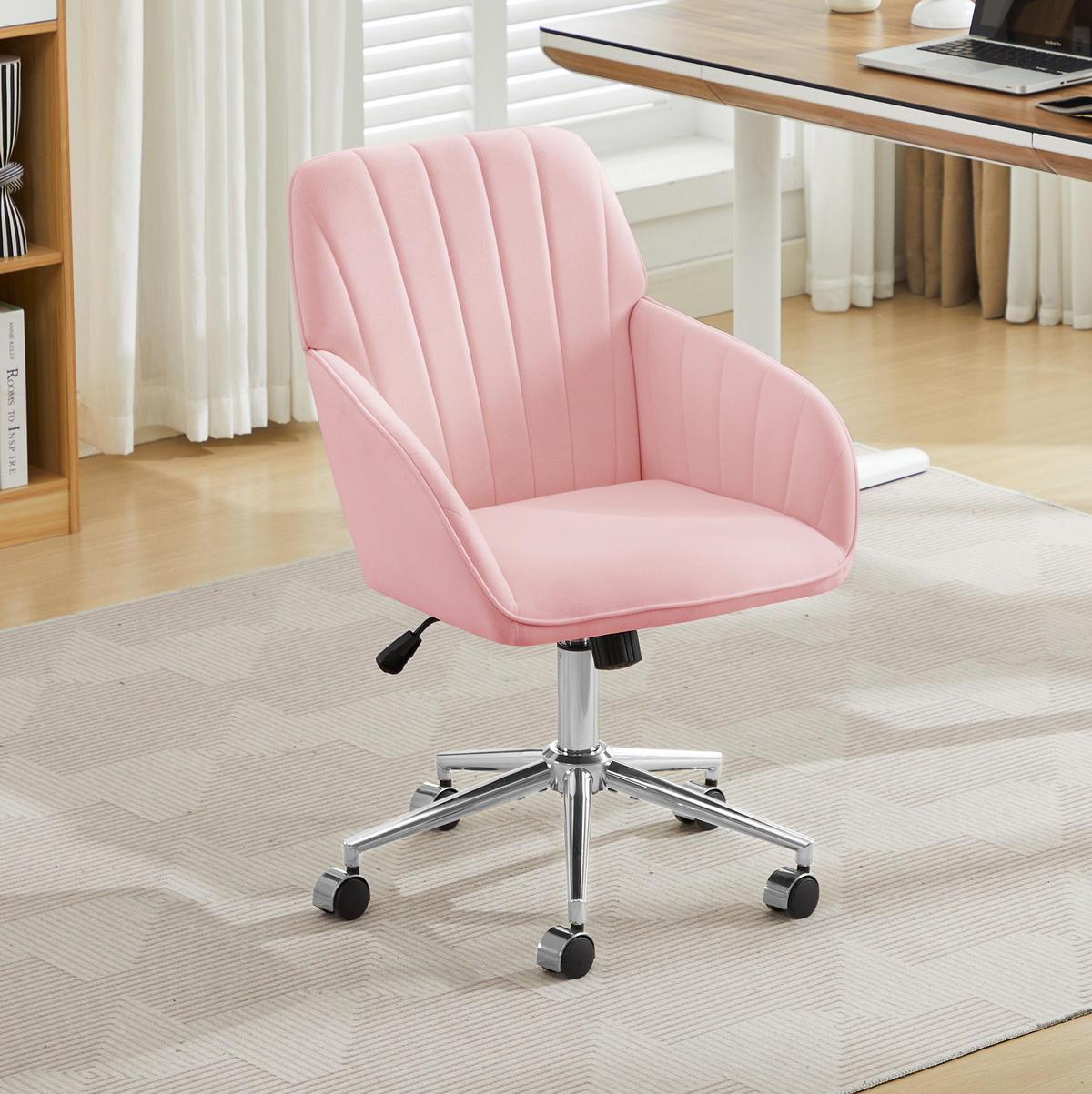 BÜRODREHSTUHL höhenverstellbar 50 bis 59 cm Velvet Pink - Pink, Metall (60/97/62cm) - Meubliv