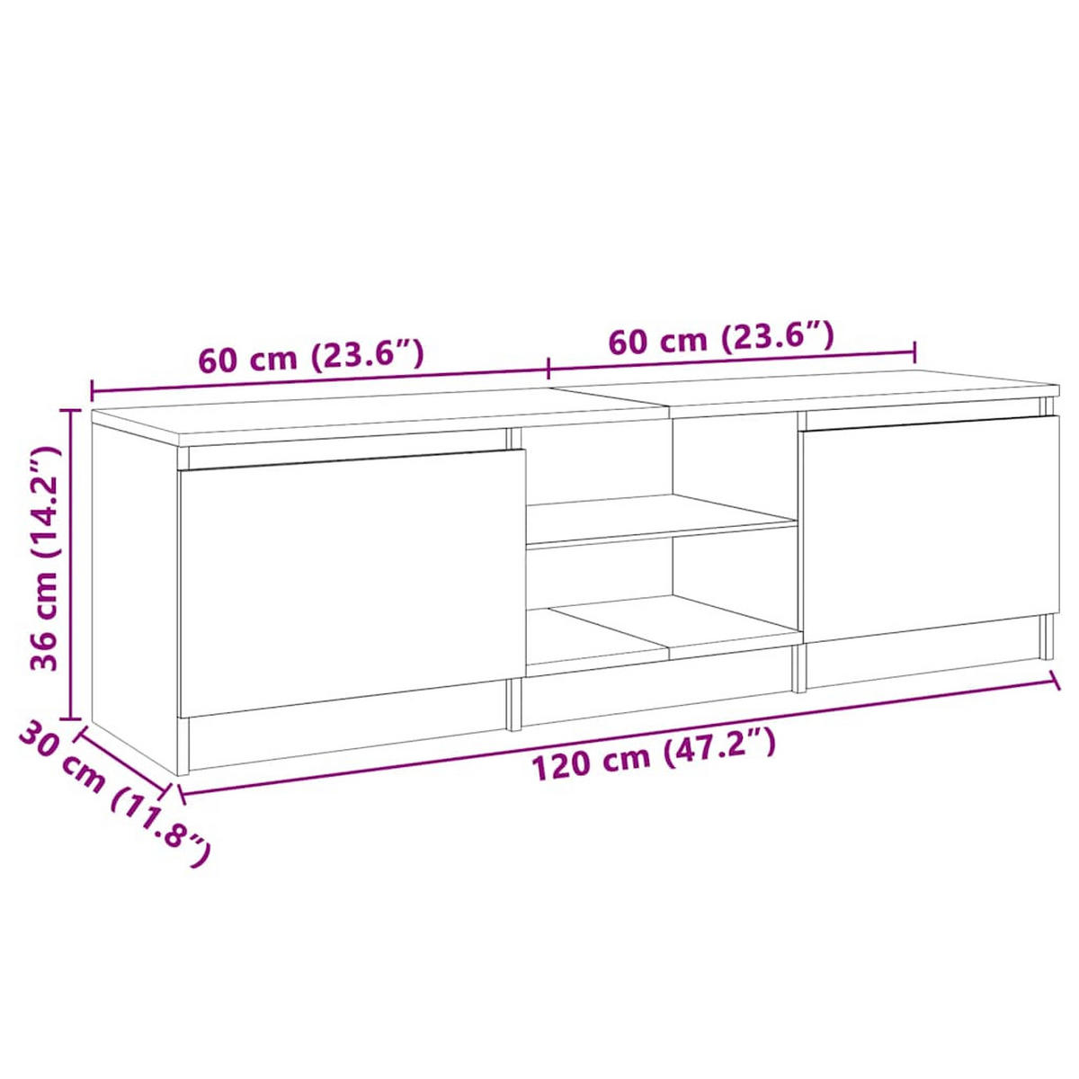 TV-SCHRANK Mit Led-Leuchten Weiss 120/30/36 Cm - Weiß, Holzwerkstoff (30/36/120cm) - vidaXL