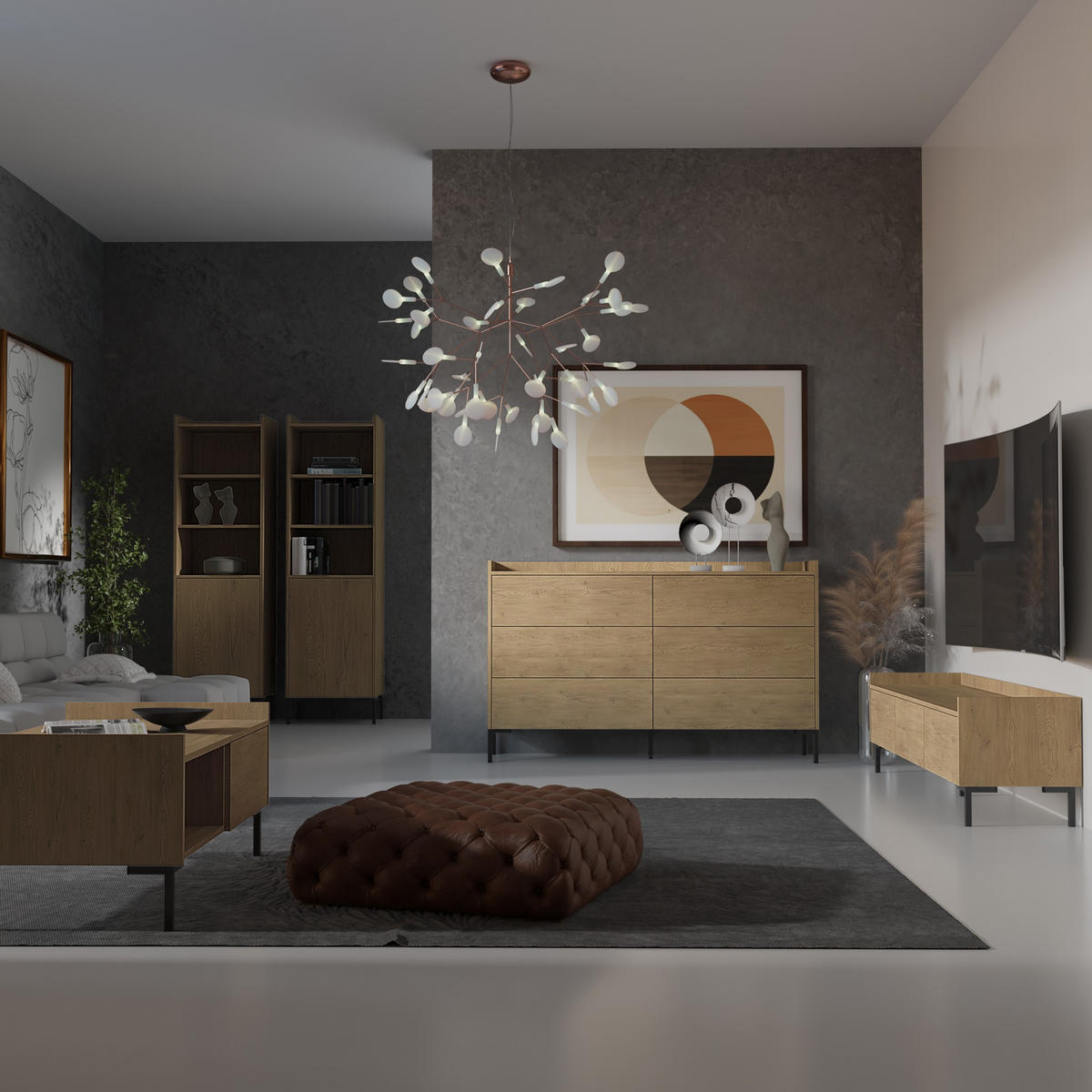 TV-LOWBOARD Liam 150 Cremona-Eiche (stehend) - Eichefarben/Schwarz, Holzwerkstoff/Metall (150/45/41cm) - mzm24