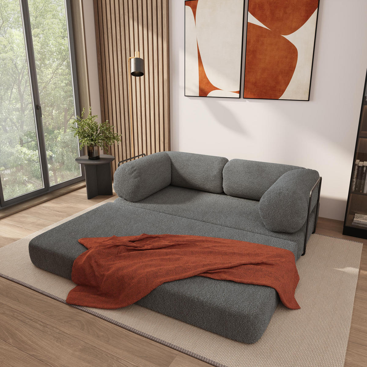 POHOVKA z pěny EIREN s kovovým rámem Buklé látka Šedá - šedá, textil (170/68/80cm) - MASSENO