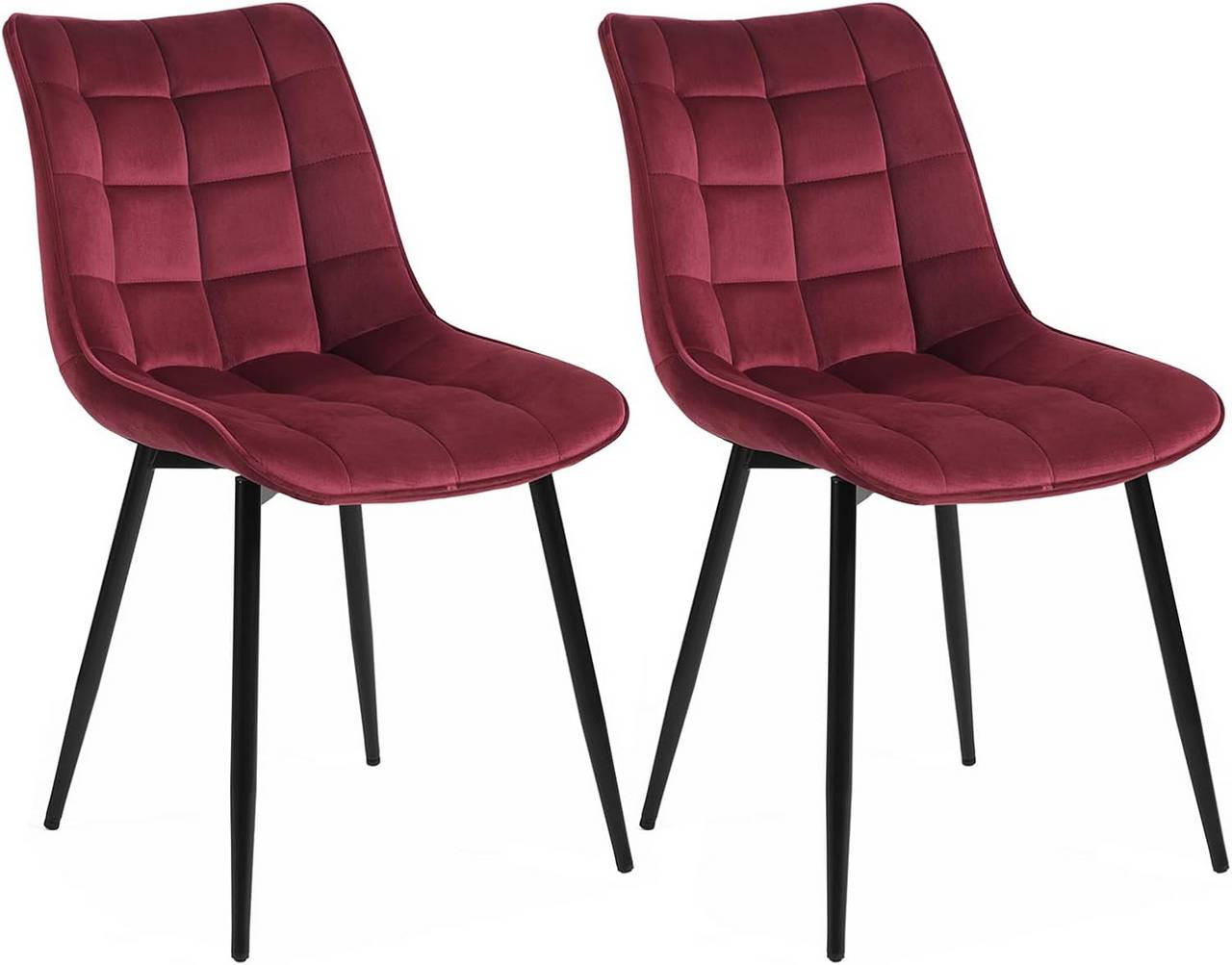 ESSZIMMERSTUHL 2er Set, Samt, Metallbeine, Bordeaux - Bordeaux/Schwarz, Textil/Metall (46/85.5/40.5cm) - Woltu