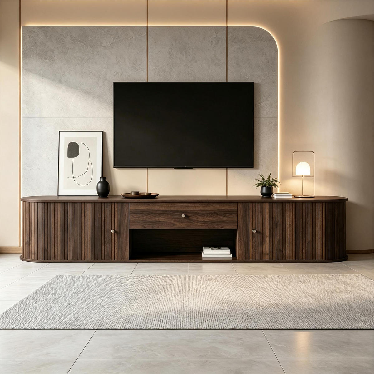TV-SCHRANK 180/40/40 cm Walnuss mit 1 Schublade und 2 Rolltüren - Nussbaumfarben, Holzwerkstoff (180/40/40cm) - Oxeza