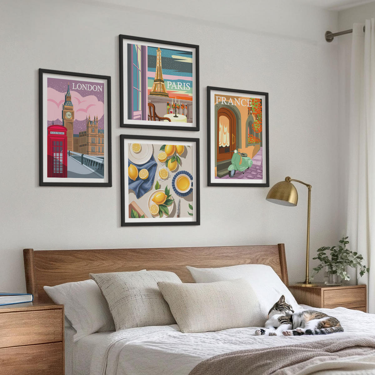 WANDBILDER 4er-Set - 50x50 cm & 40x60 cm Schwarzer Rahmen - Stadtansichten Paris London Frankreich - Schwarz, Kunststoff (50/50cm) - ArtPrintCave