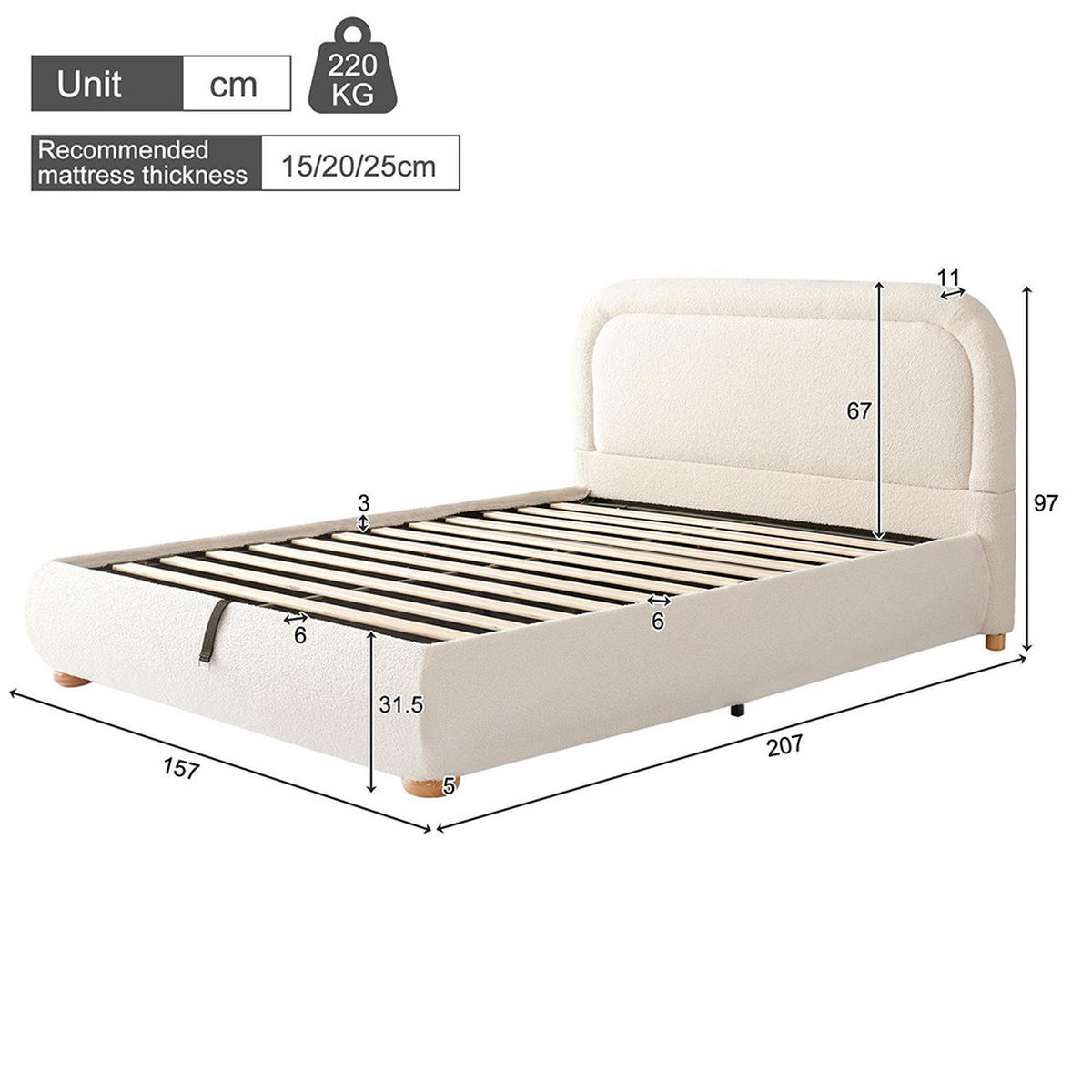 POLSTERBETT 140×190cm mit großem Stauraum in Beige - Beige, Textil (140/190cm) - KOMHTOM