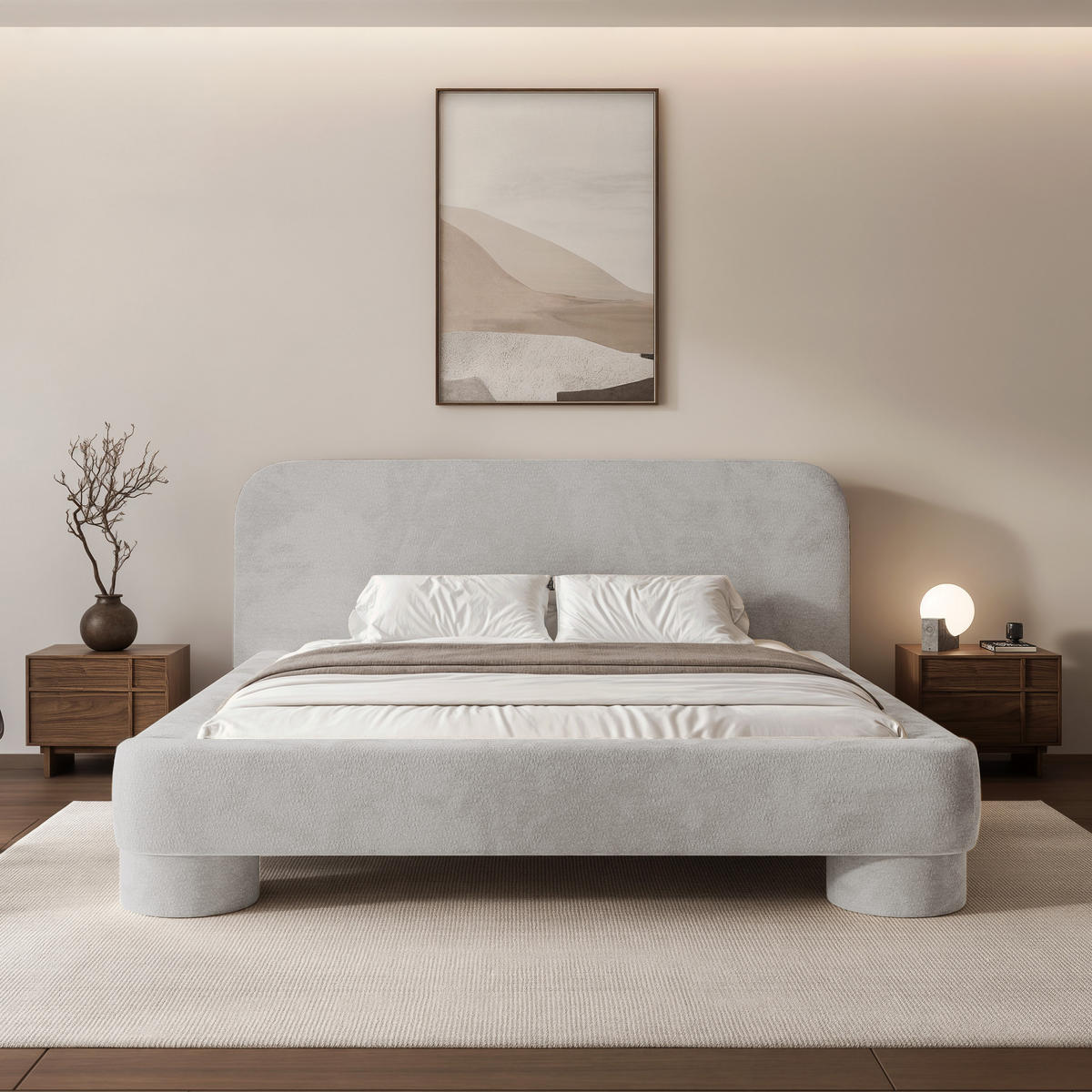 POLSTERBETT Frederico 140x200 cm Hellgrau Chenille – (Doppelbett mit Bettkasten, Lattenrost, rundes Kopfteil) - Hellgrau, Holz/Holzwerkstoff (140/200cm) - Ravio