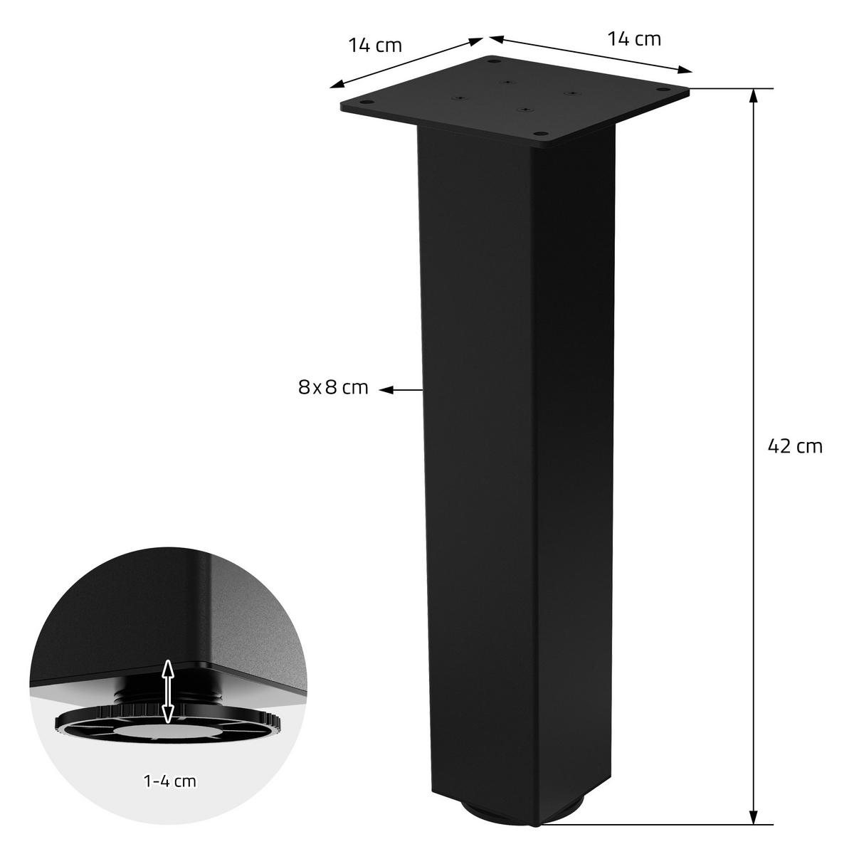 TISCHBEINE 4er Set I-Design H:42 cm Schwarz 8x8 cm - Schwarz, Metall (8/42/8cm) - ML-DESIGN