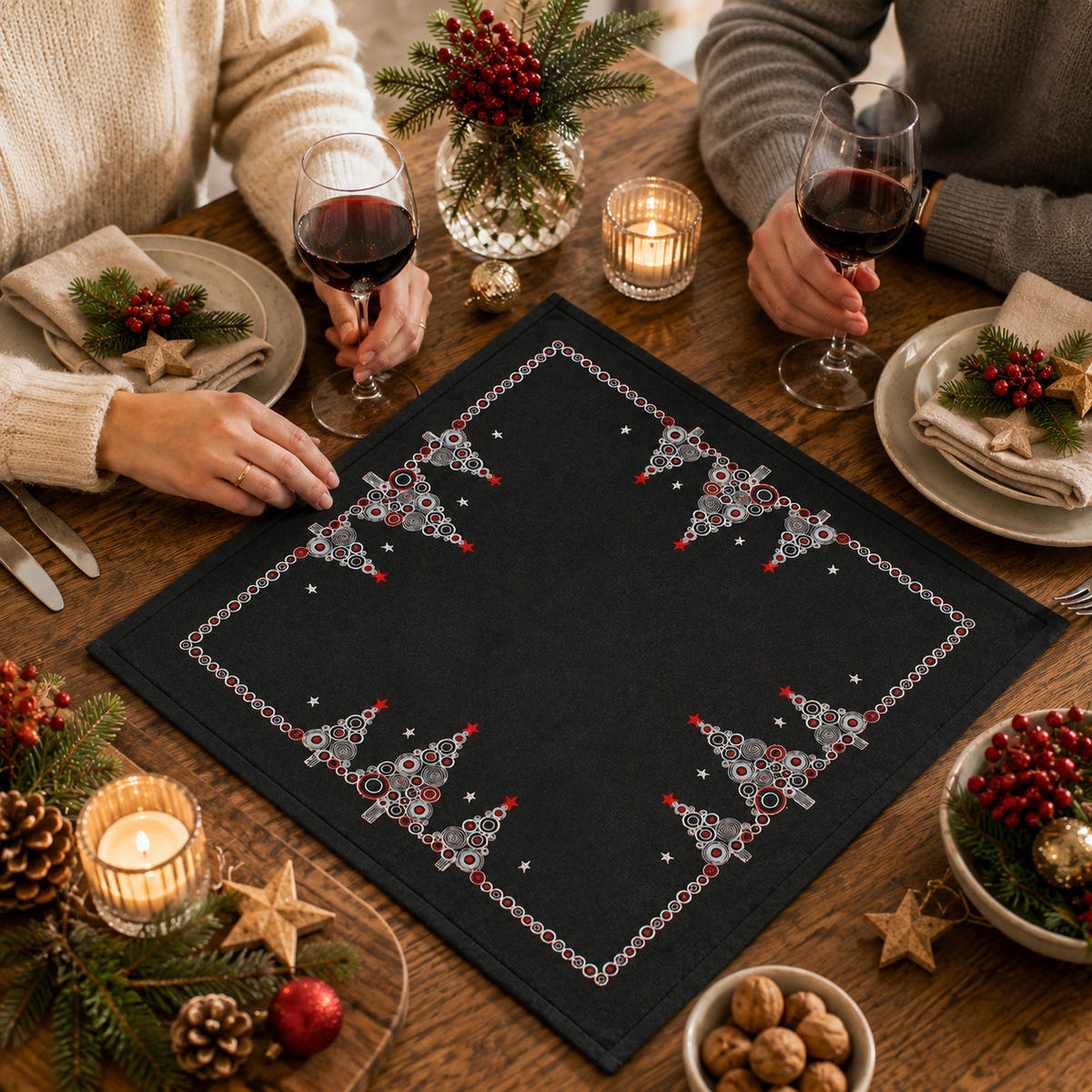 TISCHDECKE 85/85 cm Tannenbaum Anthrazit Weihnachten - Anthrazit, Textil (85/85cm) - TiborTex