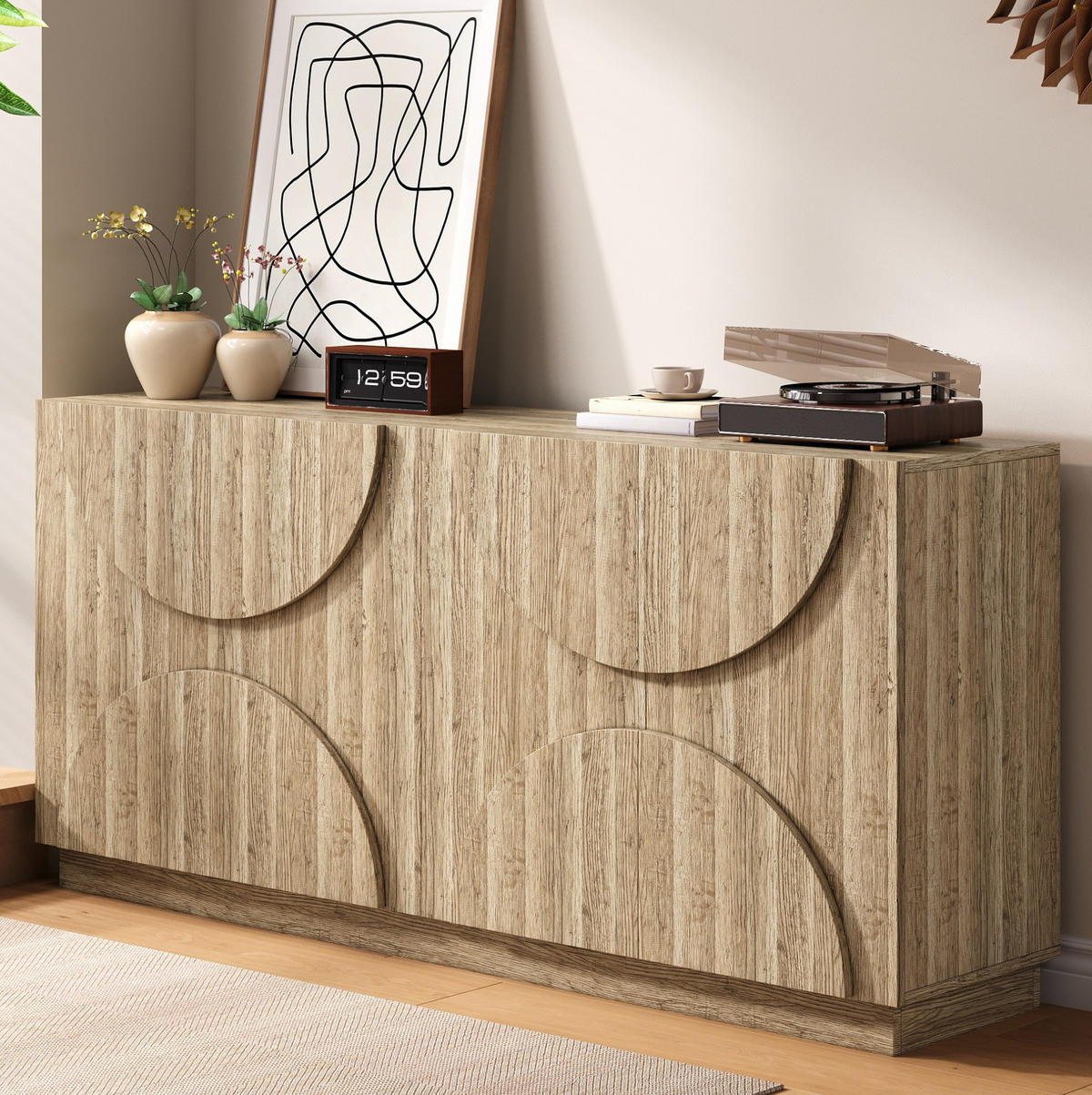 SIDEBOARD 160/40/80 cm in Natur mit Türen, Einlegeböden und Bogenfronten - Naturfarben, Holzwerkstoff (160/80/40cm) - Flora Grace