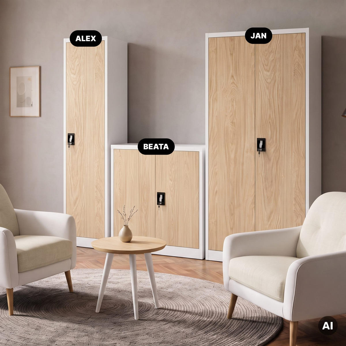 AKTENSCHRANK ALEX - Beige/Weiß, Metall (45/185/40cm) - Jan Nowak
